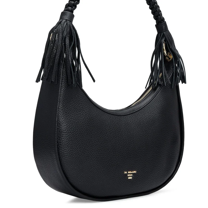 Da Milano Black Small Wax Leather Baguette - Black for Women | Best Price UAE